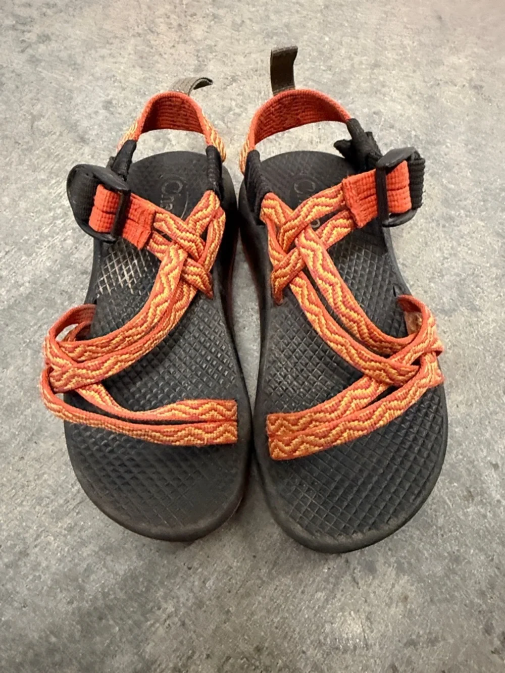 Orange Strap Outdoor Sandals on Black Footbed